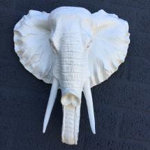 Tête d'éléphant - polystone - 45 cm - blanc - détaillé